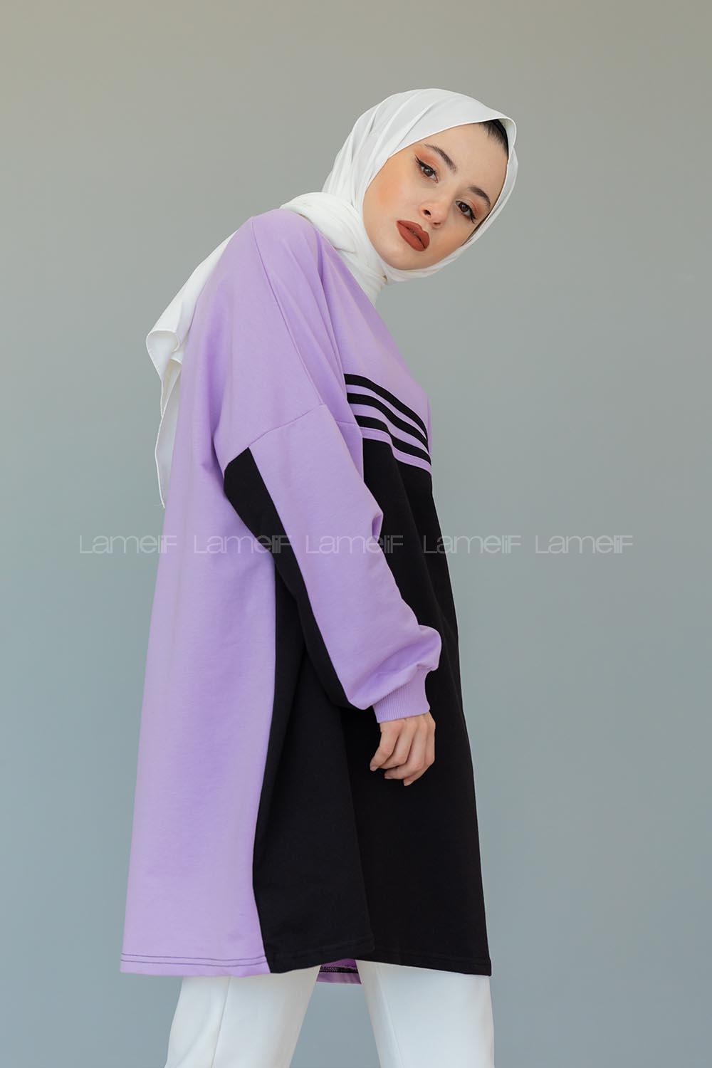 Modalamelif Şerit Çizgili Tunik Lila
