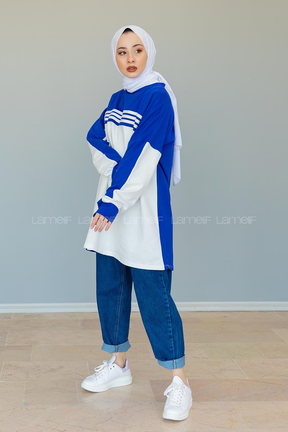 Modalamelif Şerit Çizgili Tunik Saks