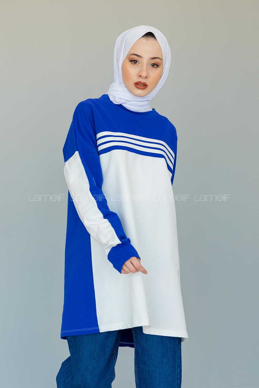 Modalamelif Şerit Çizgili Tunik Saks