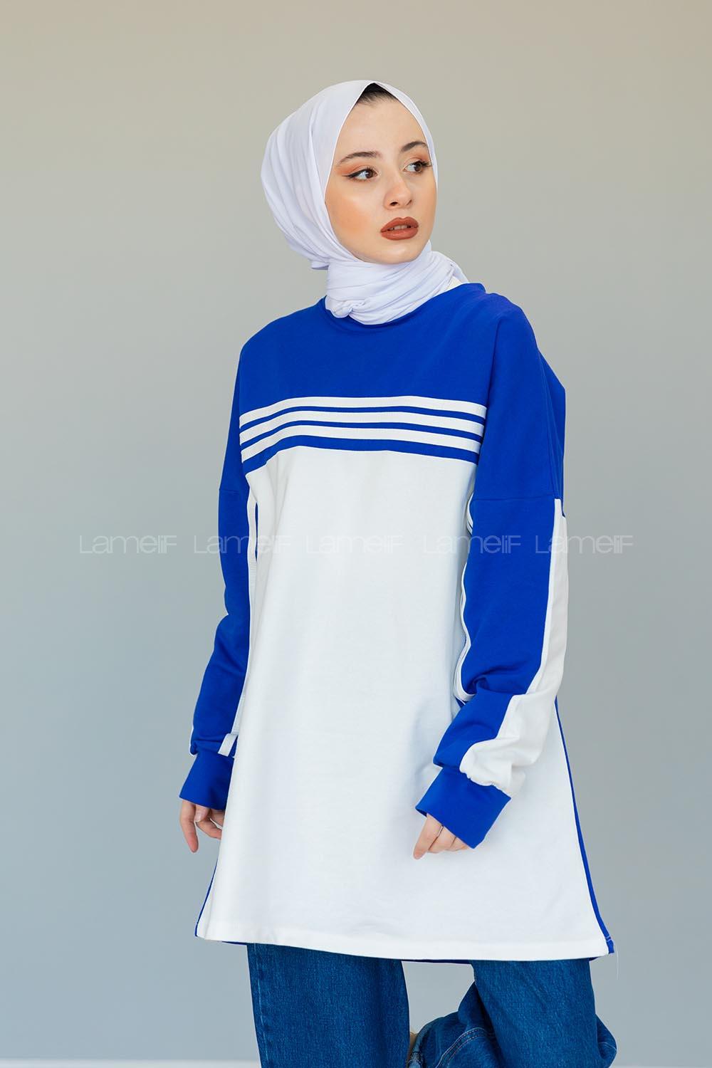 Modalamelif Şerit Çizgili Tunik Saks