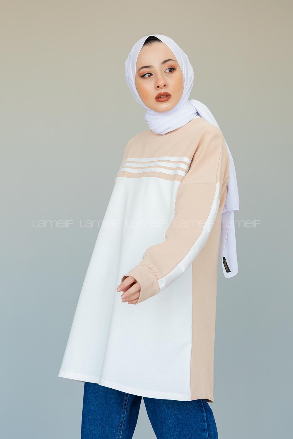 Modalamelif Şerit Çizgili Tunik Sütlü Kahve