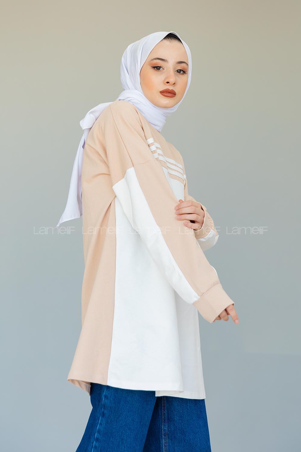 Modalamelif Şerit Çizgili Tunik Sütlü Kahve