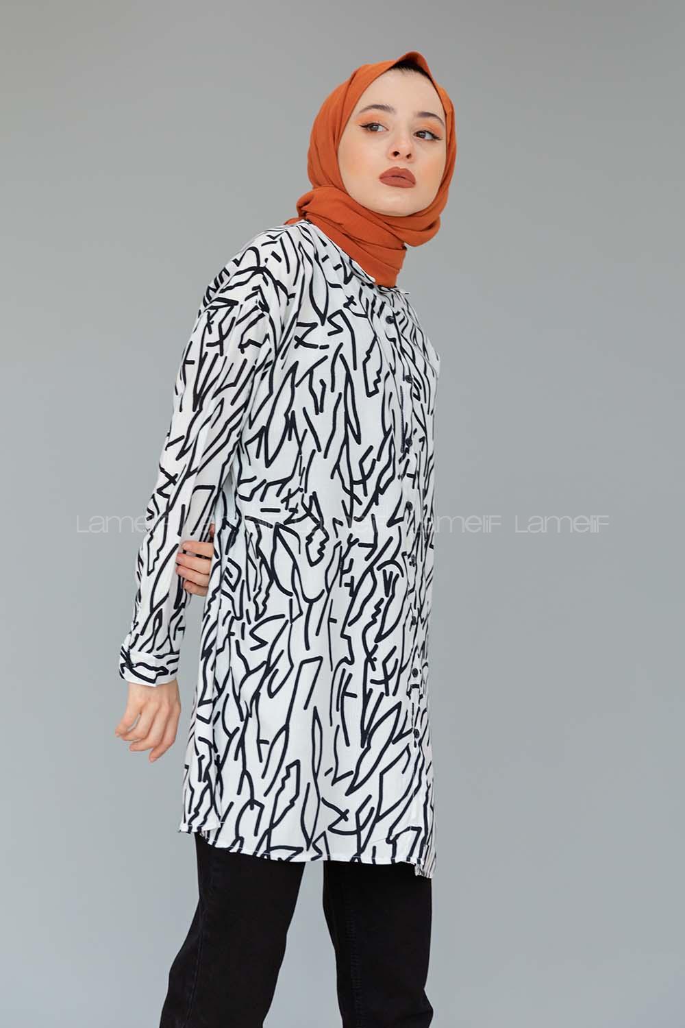 Modalamelif Soyut Desen Gömlek Beyaz