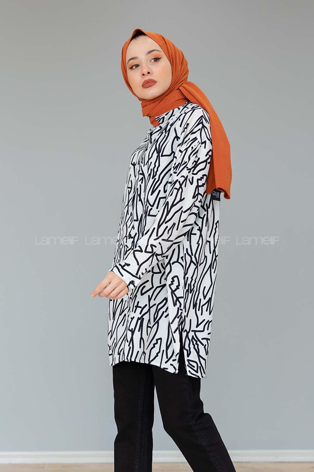 Modalamelif Soyut Desen Gömlek Beyaz