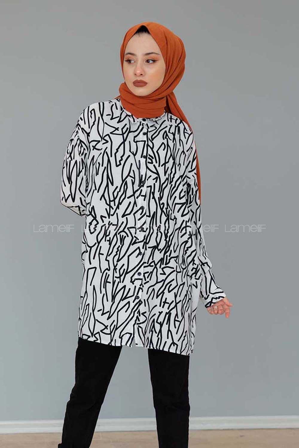 Modalamelif Soyut Desen Gömlek Beyaz