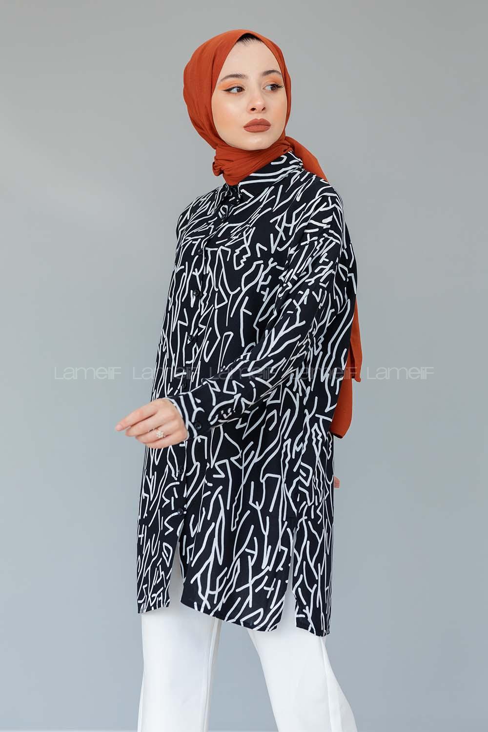 Modalamelif Soyut Desen Gömlek Siyah