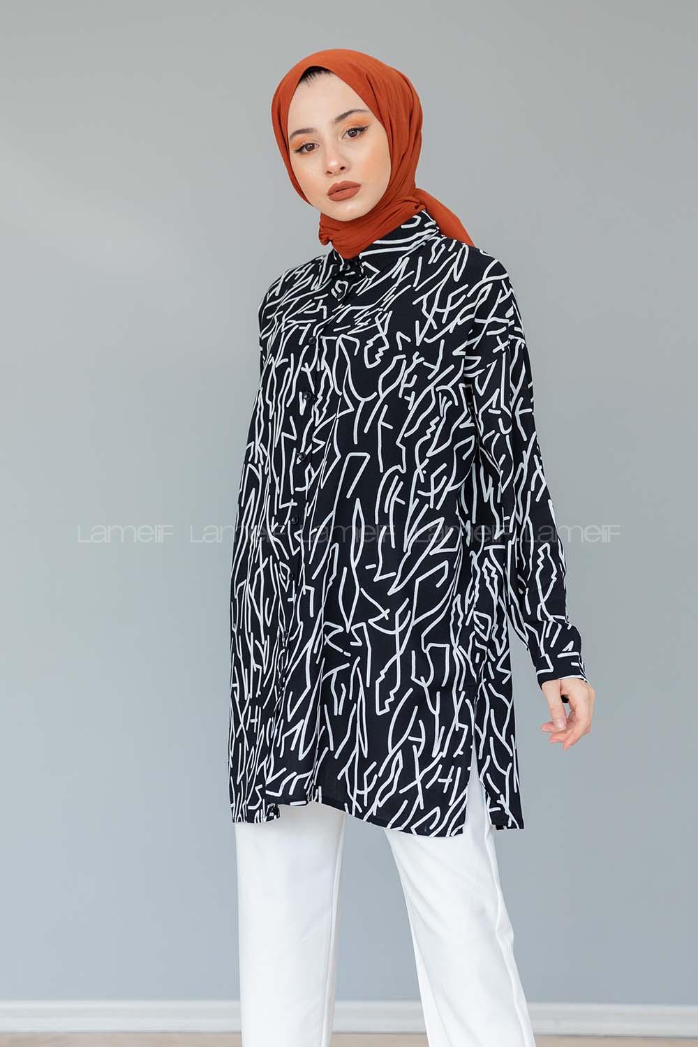 Modalamelif Soyut Desen Gömlek Siyah