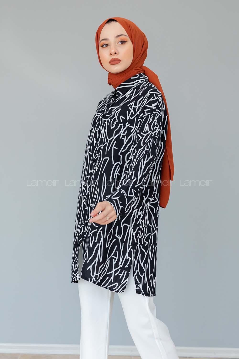 Modalamelif Soyut Desen Gömlek Siyah