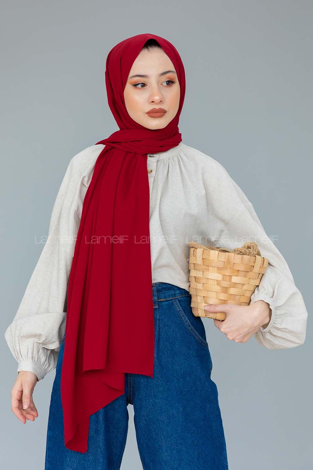 Modalamelif Vişne Rengi Medine İpeği Şal