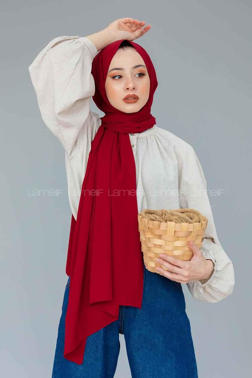 Modalamelif Vişne Rengi Medine İpeği Şal