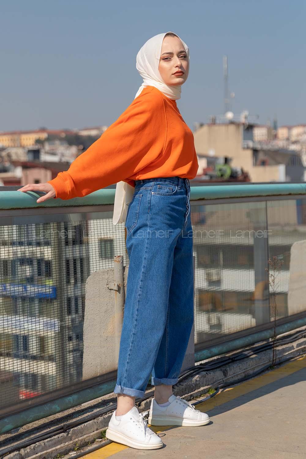 Modalamelif Balon Kol Sweatshirt Oranj