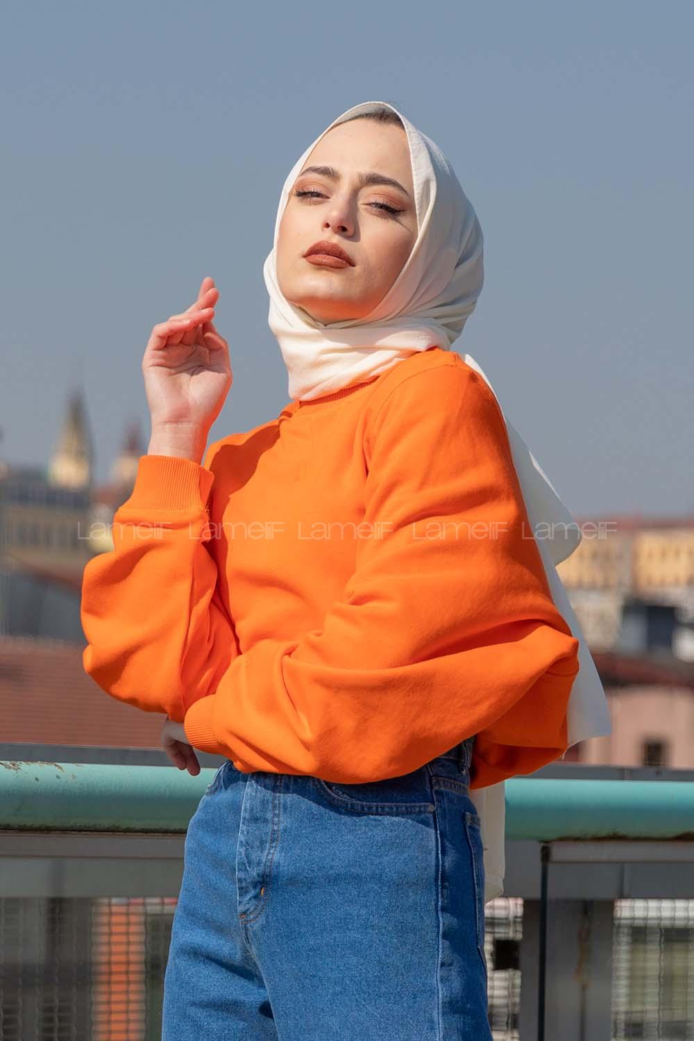 Modalamelif Balon Kol Sweatshirt Oranj