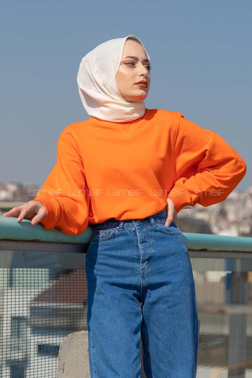 Modalamelif Balon Kol Sweatshirt Oranj