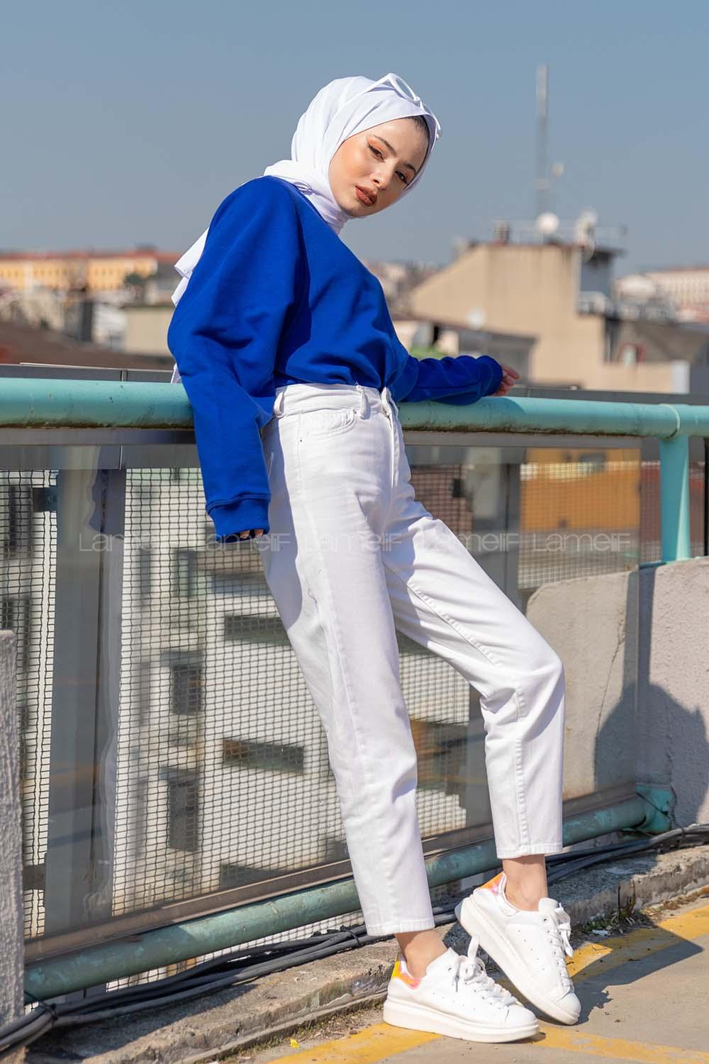 Modalamelif Balon Kol Sweatshirt Saks Mavisi