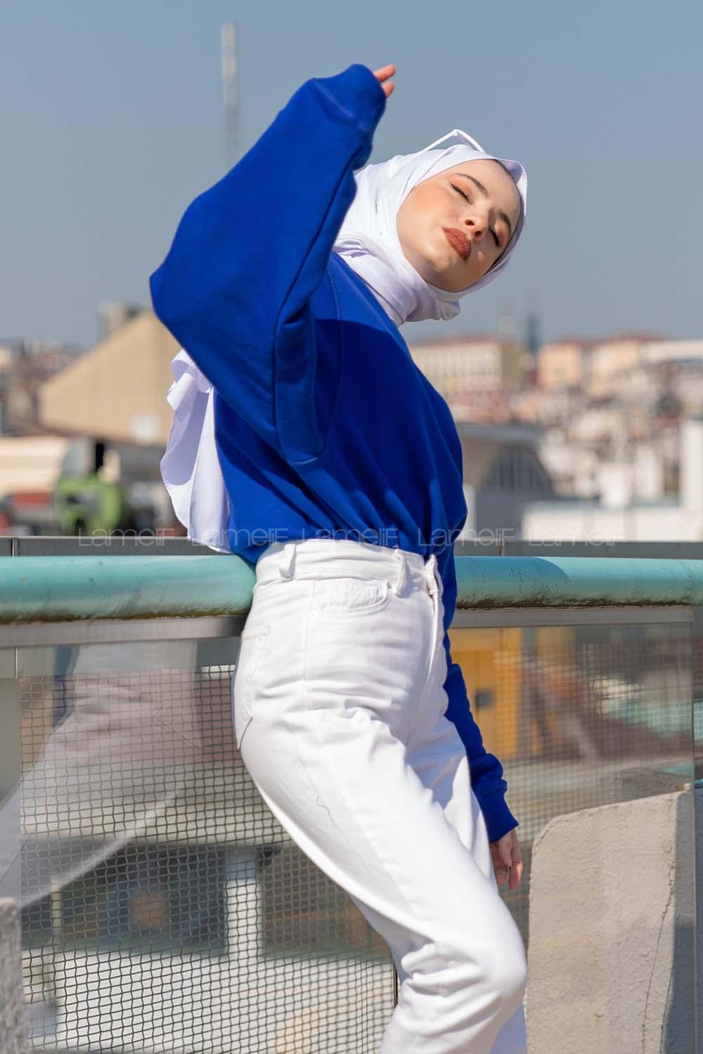 Modalamelif Balon Kol Sweatshirt Saks Mavisi