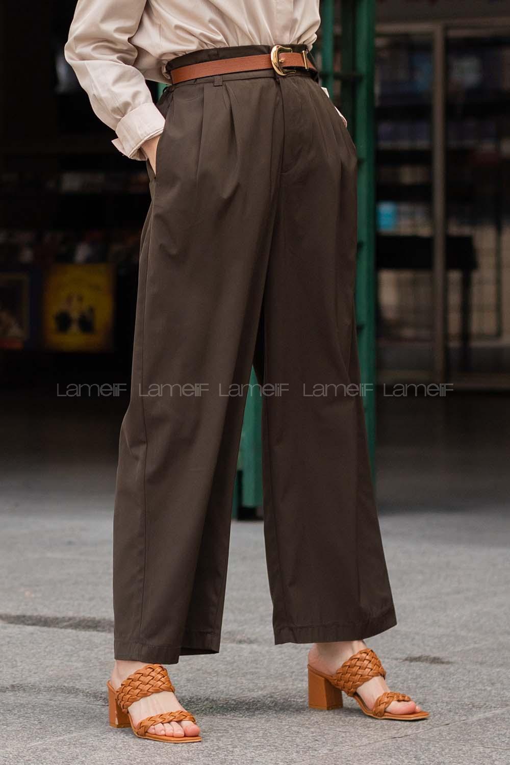 Modalamelif Beli Lastikli Geniş Paça Pantolon Haki