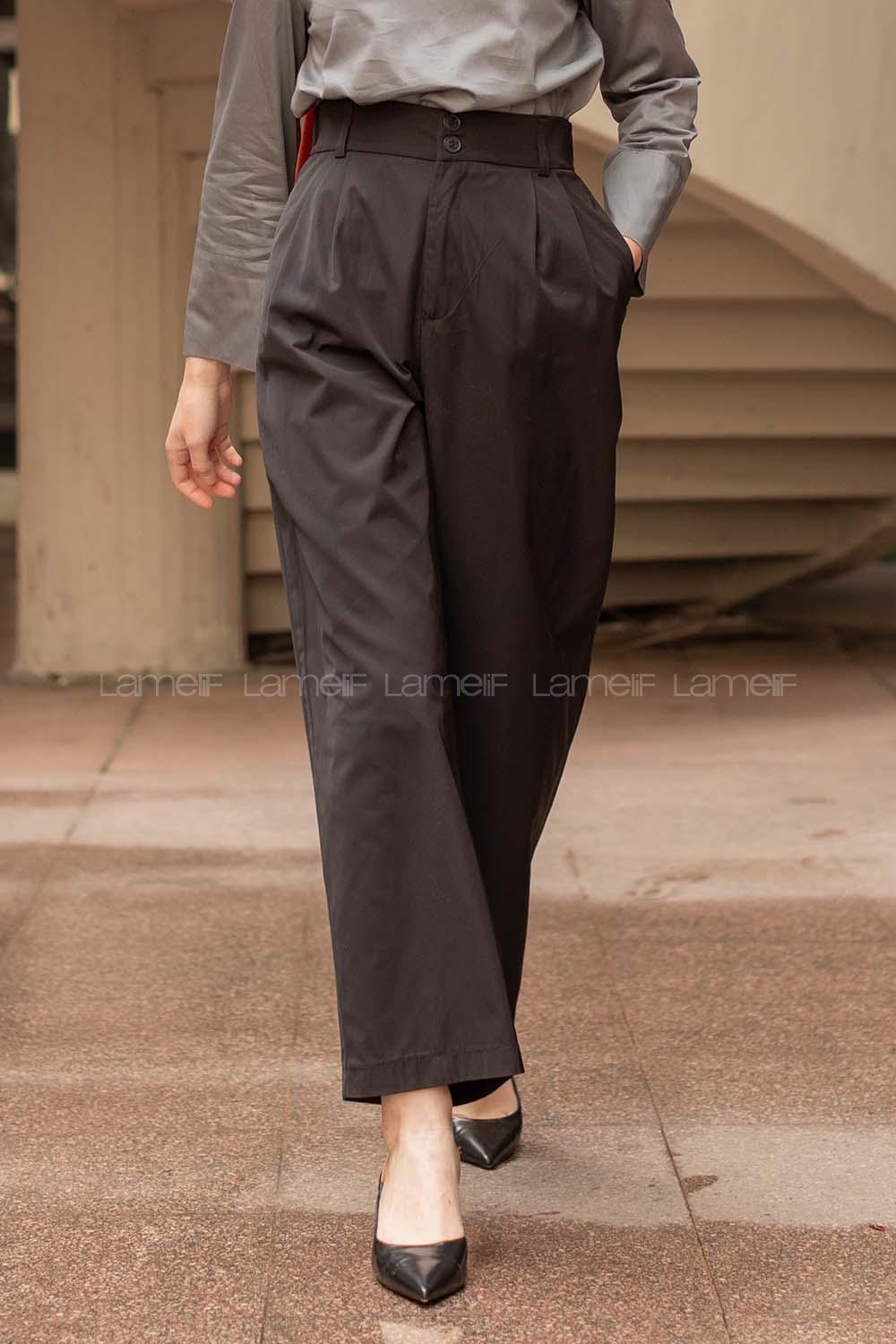 Modalamelif Beli Lastikli Geniş Paça Pantolon Siyah