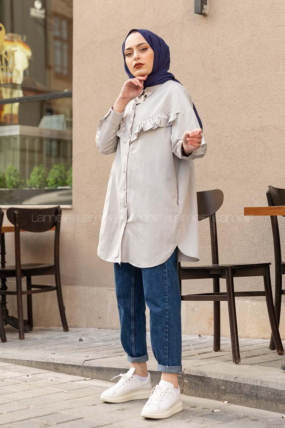 Modalamelif Fırfırlı Tunik Gri