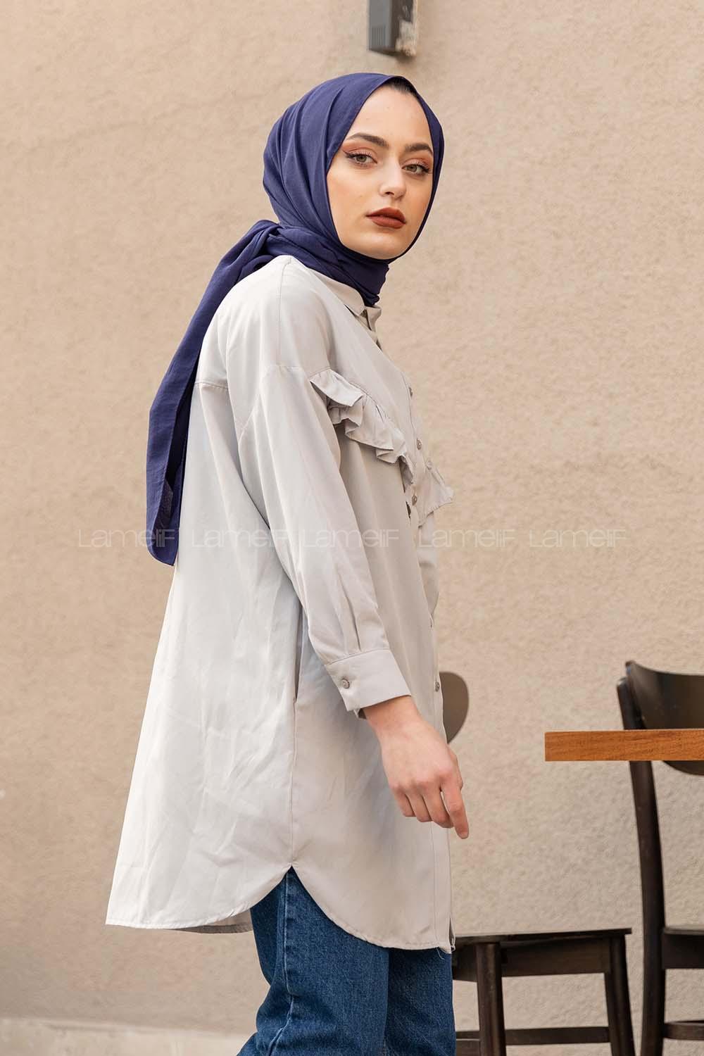 Modalamelif Fırfırlı Tunik Gri