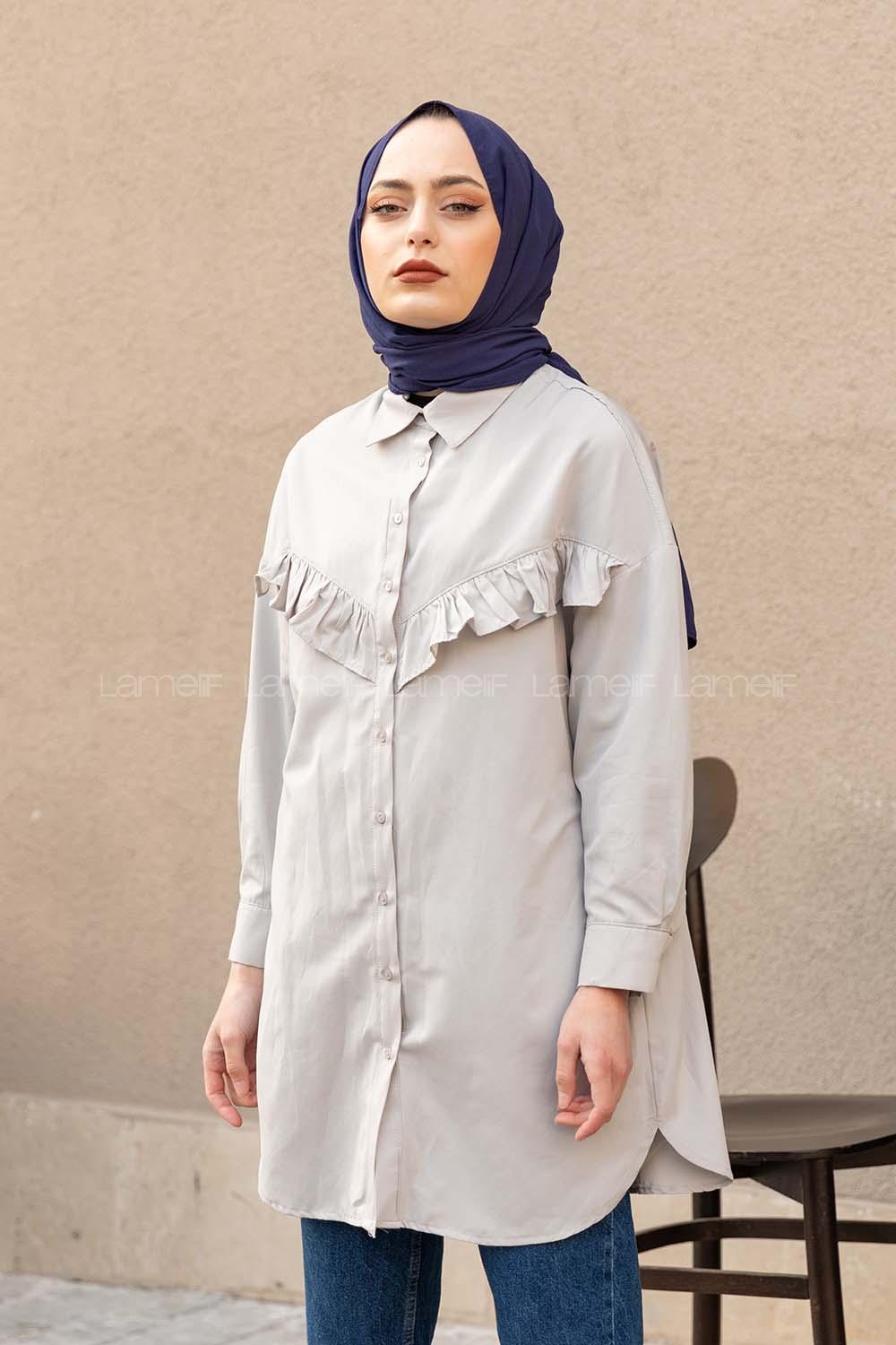 Modalamelif Fırfırlı Tunik Gri