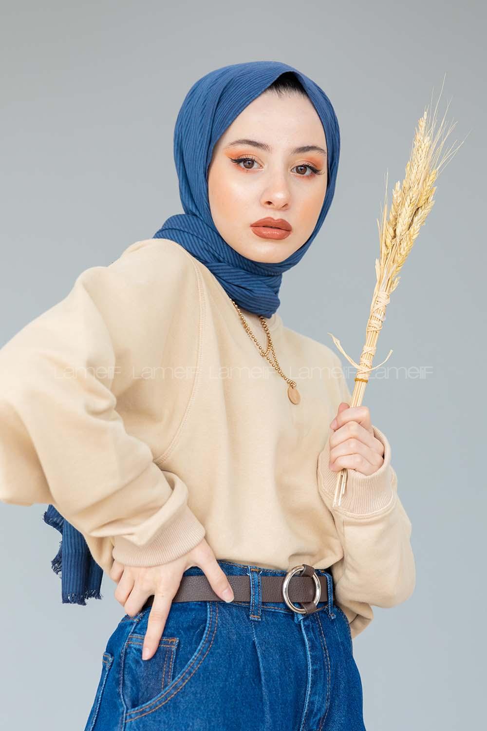 Modalamelif Gece Mavisi Stor Desen Şal