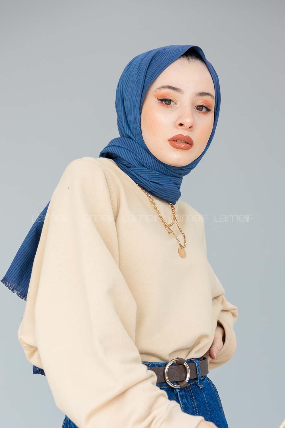 Modalamelif Gece Mavisi Stor Desen Şal