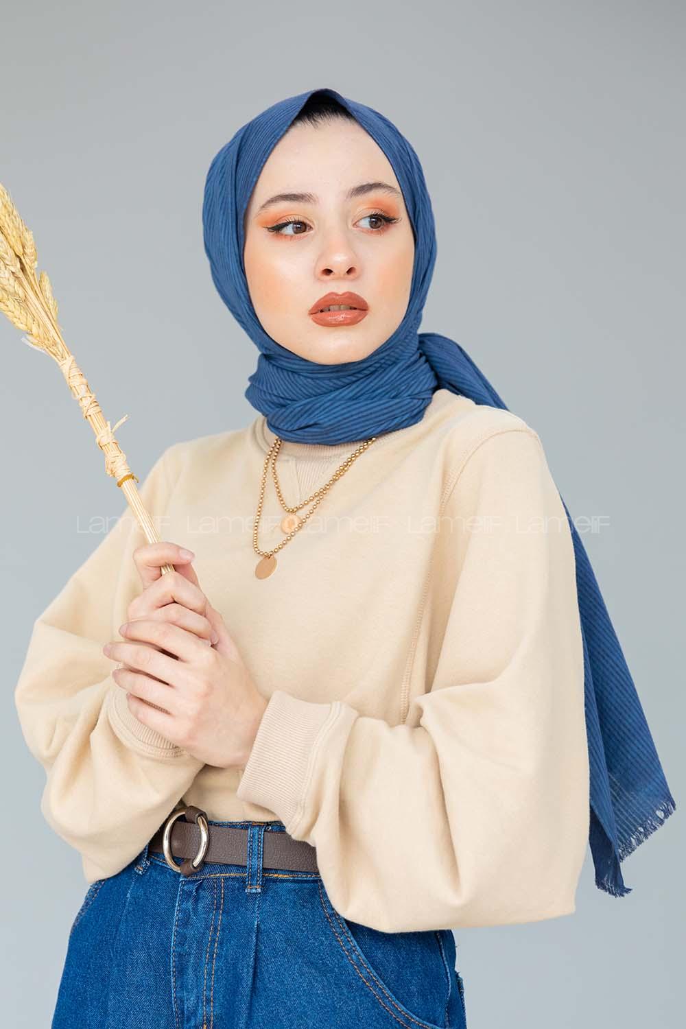 Modalamelif Gece Mavisi Stor Desen Şal