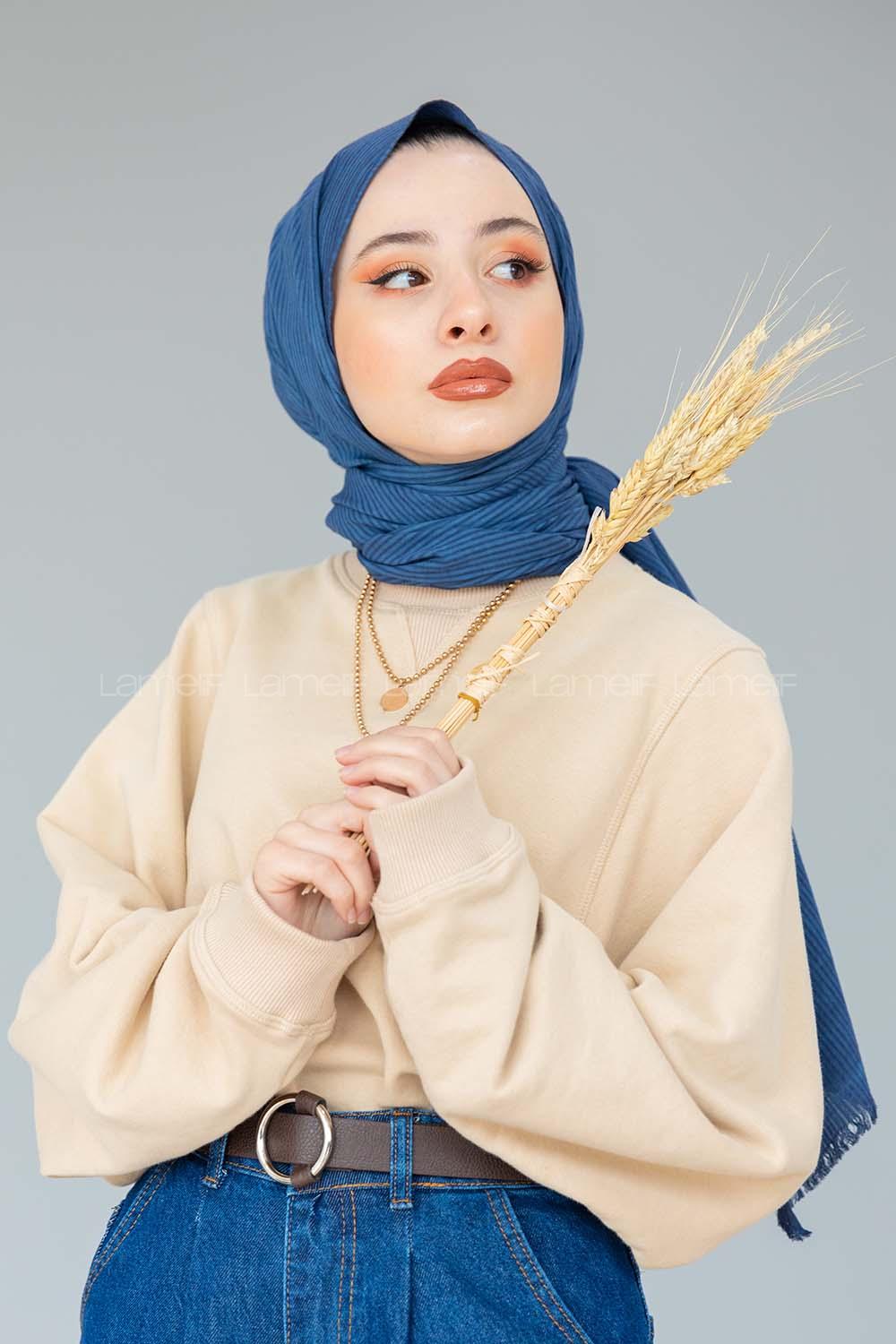 Modalamelif Gece Mavisi Stor Desen Şal