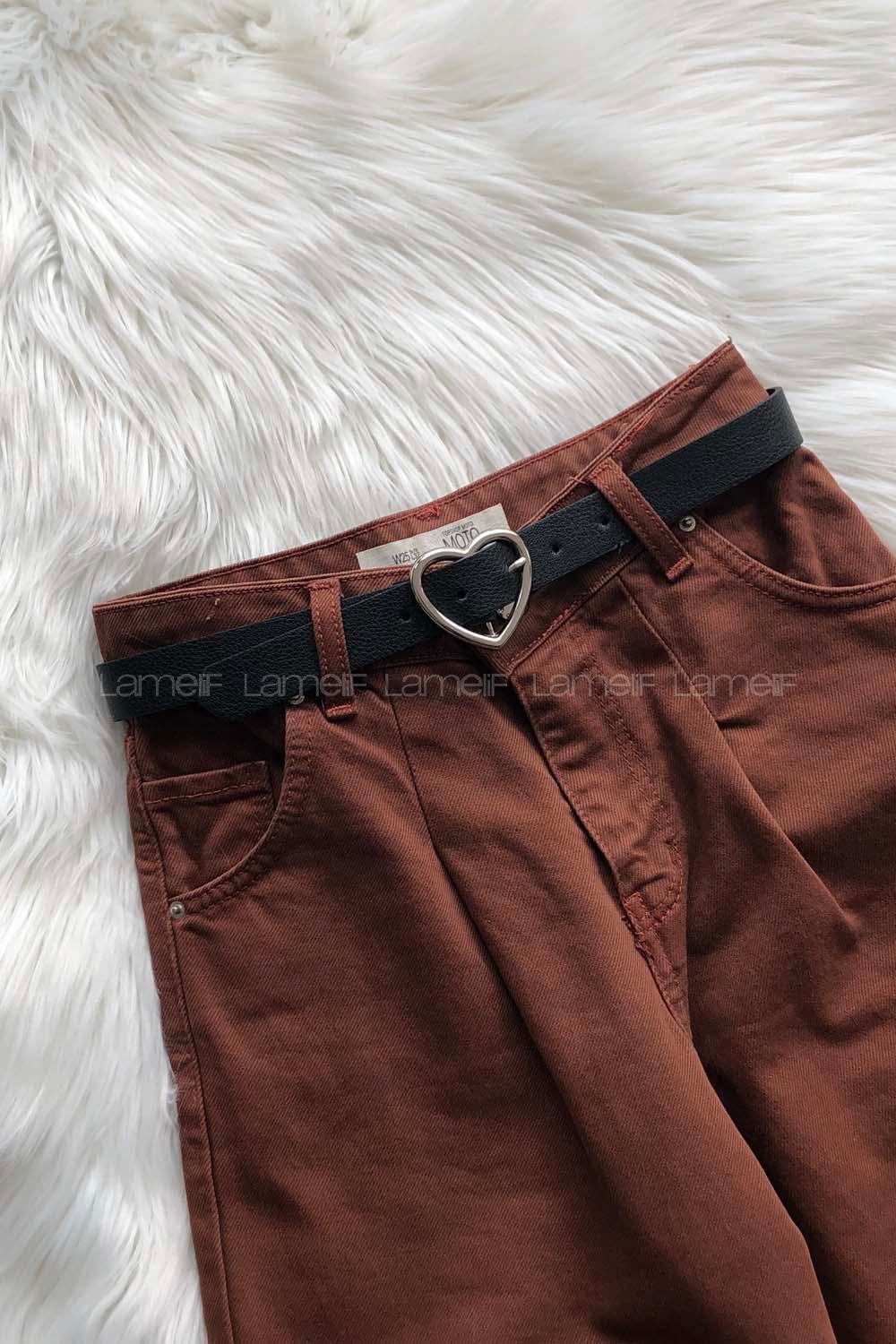 Modalamelif Kalp Tokalı Gümüş Kemer Siyah