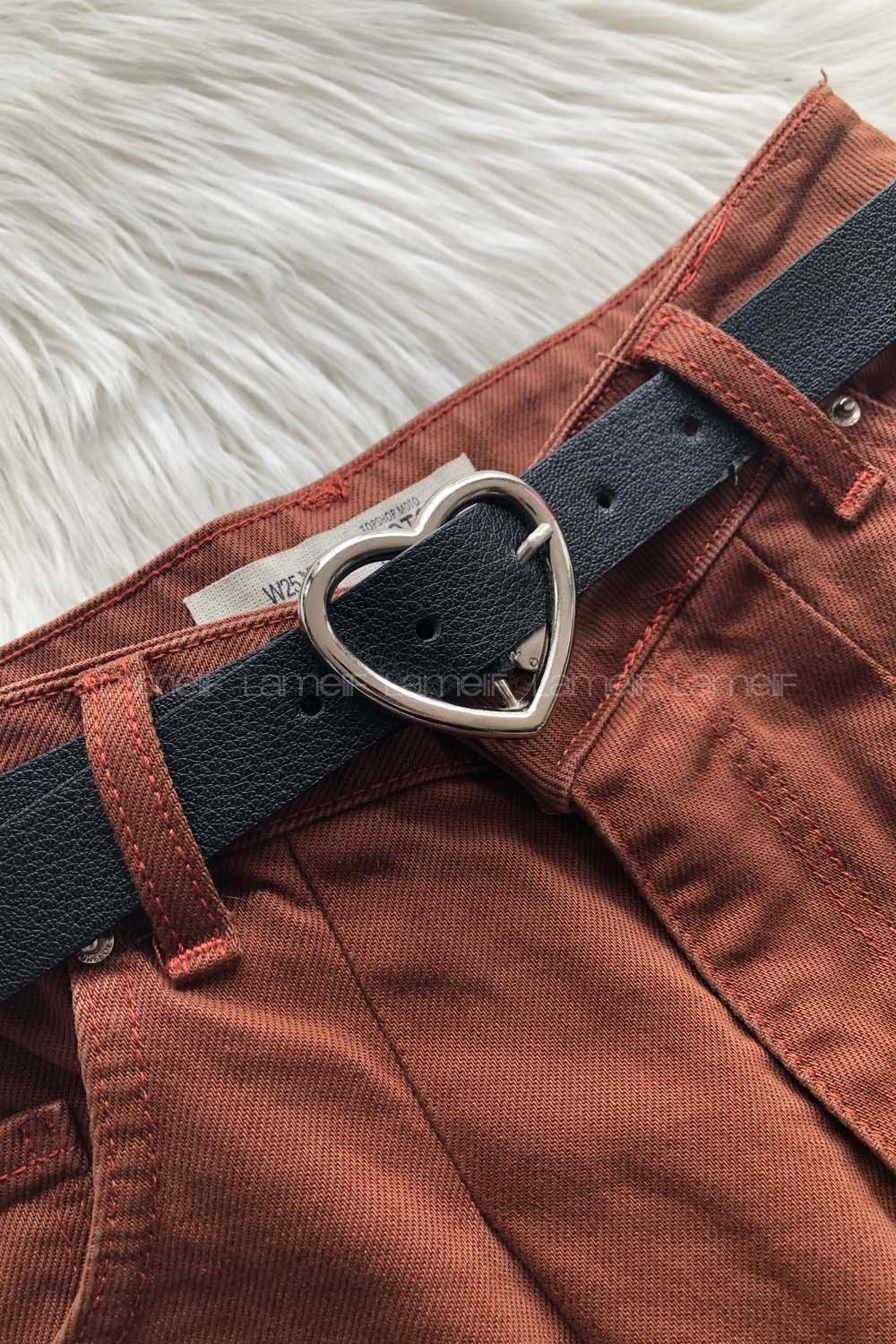 Modalamelif Kalp Tokalı Gümüş Kemer Siyah