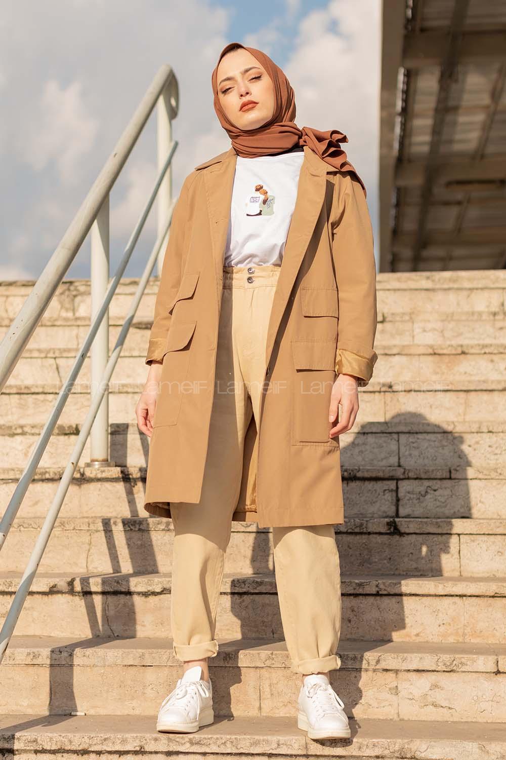 Modalamelif Kapak Cepli Trenç Camel