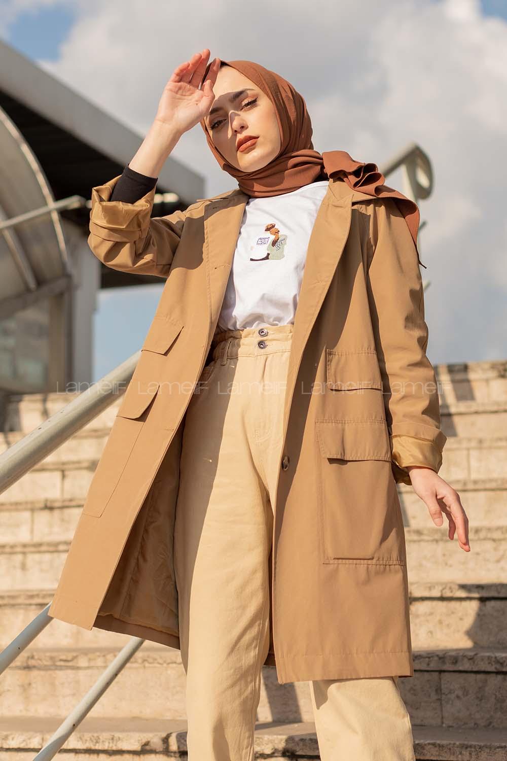 Modalamelif Kapak Cepli Trenç Camel