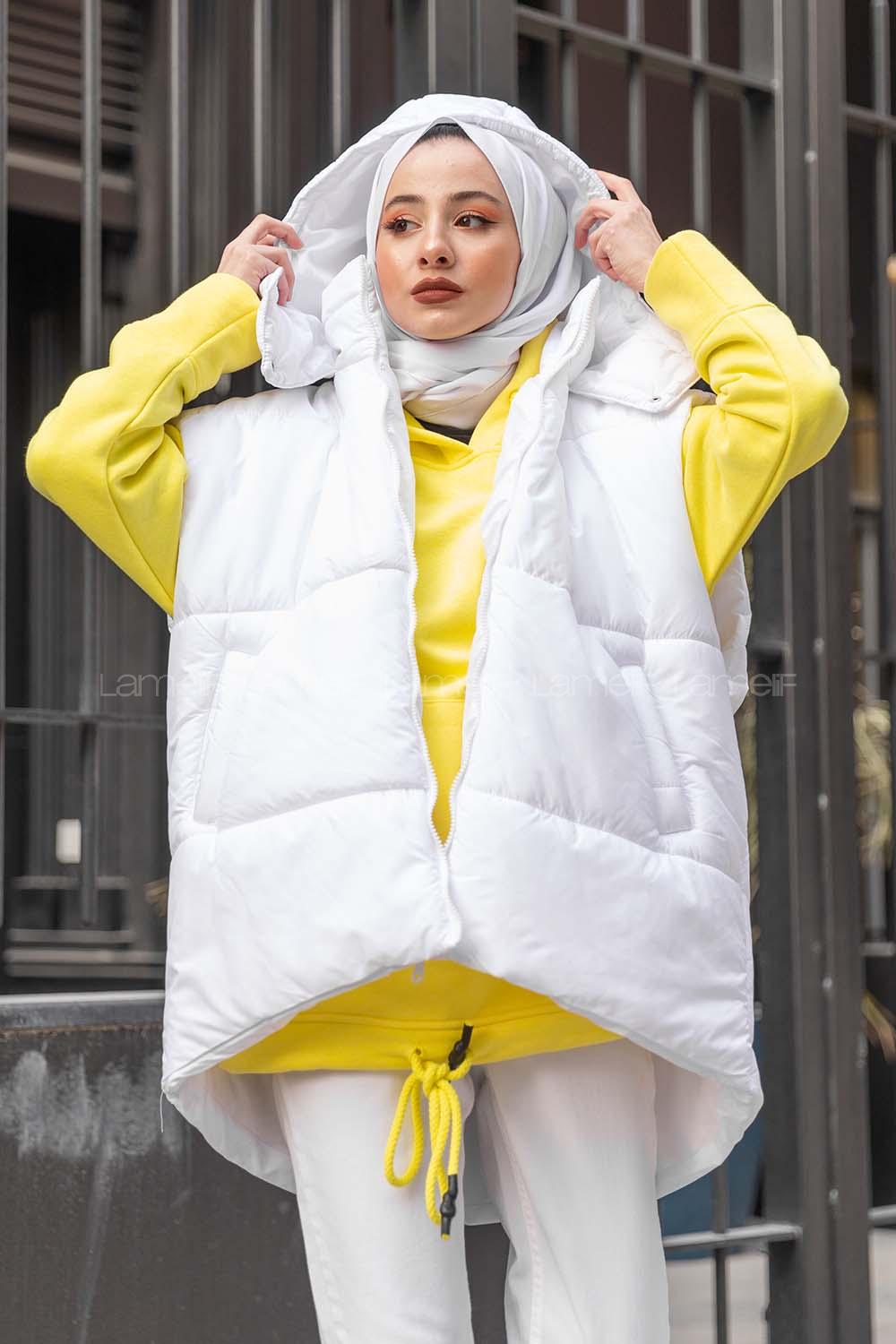 Modalamelif Kapşonlu  Şişme Yelek Beyaz