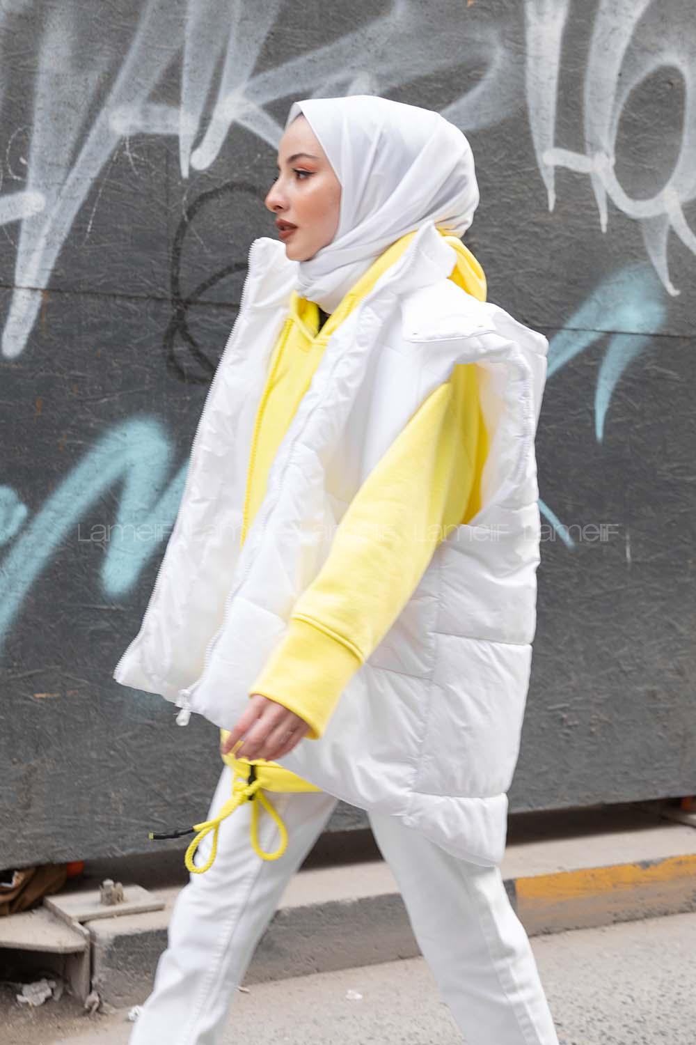 Modalamelif Kapşonlu  Şişme Yelek Beyaz