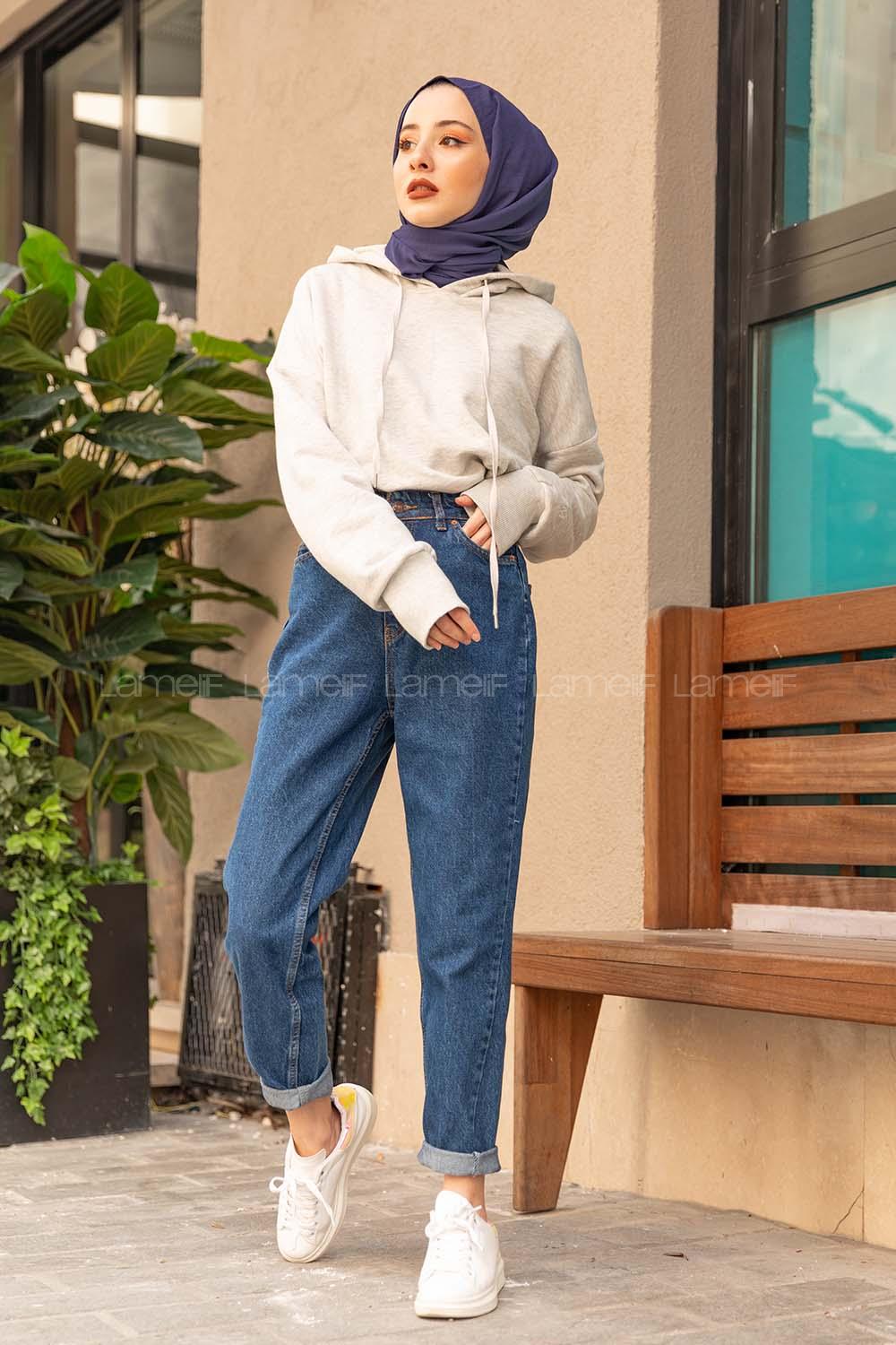 Modalamelif Kuş Gözlü Kapşonlu Swatshirt Gri