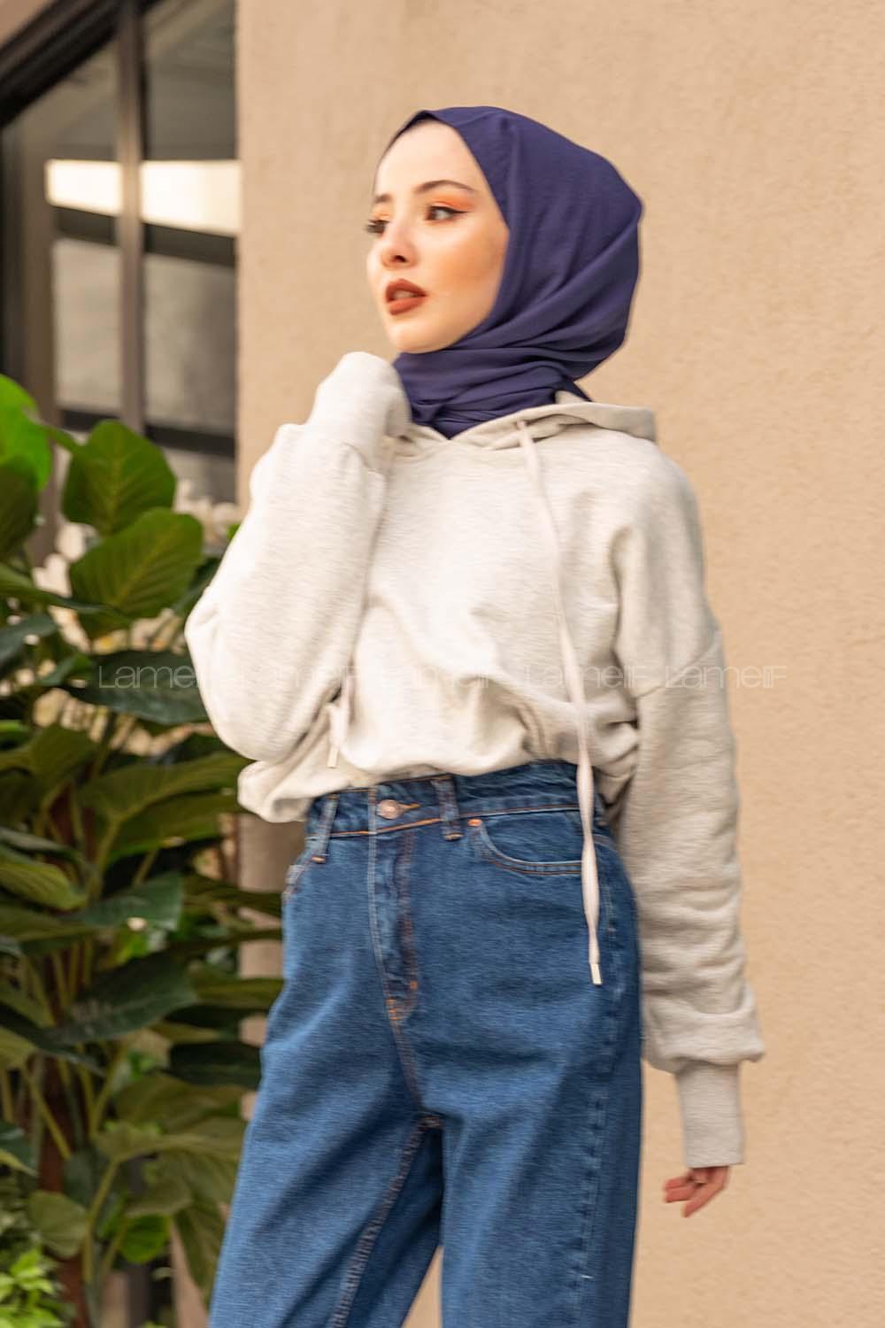 Modalamelif Kuş Gözlü Kapşonlu Swatshirt Gri