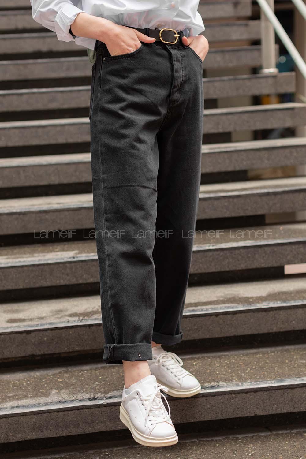 Modalamelif Önü Düğmeli Balon Model  Jean  Siyah