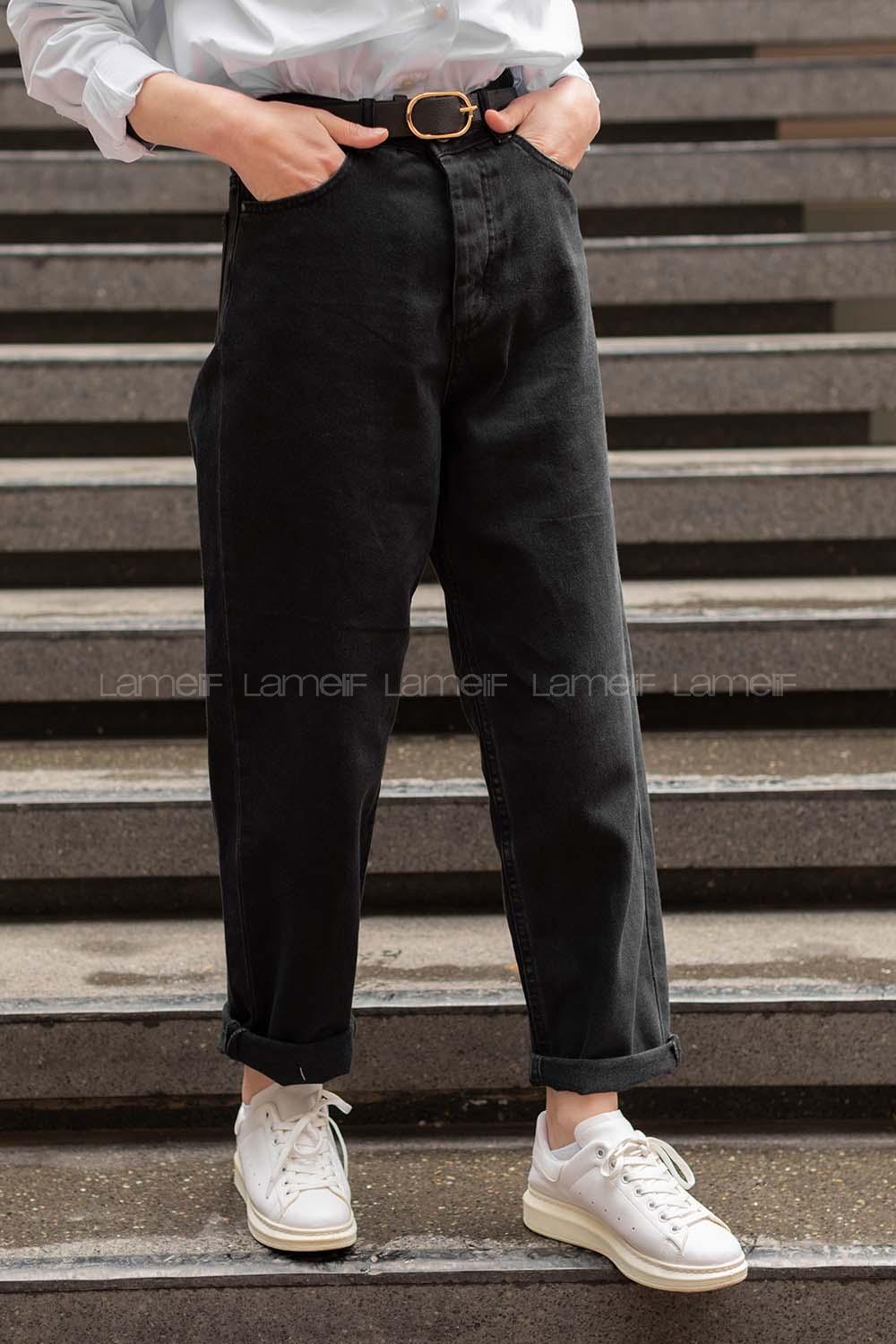 Modalamelif Önü Düğmeli Balon Model  Jean  Siyah