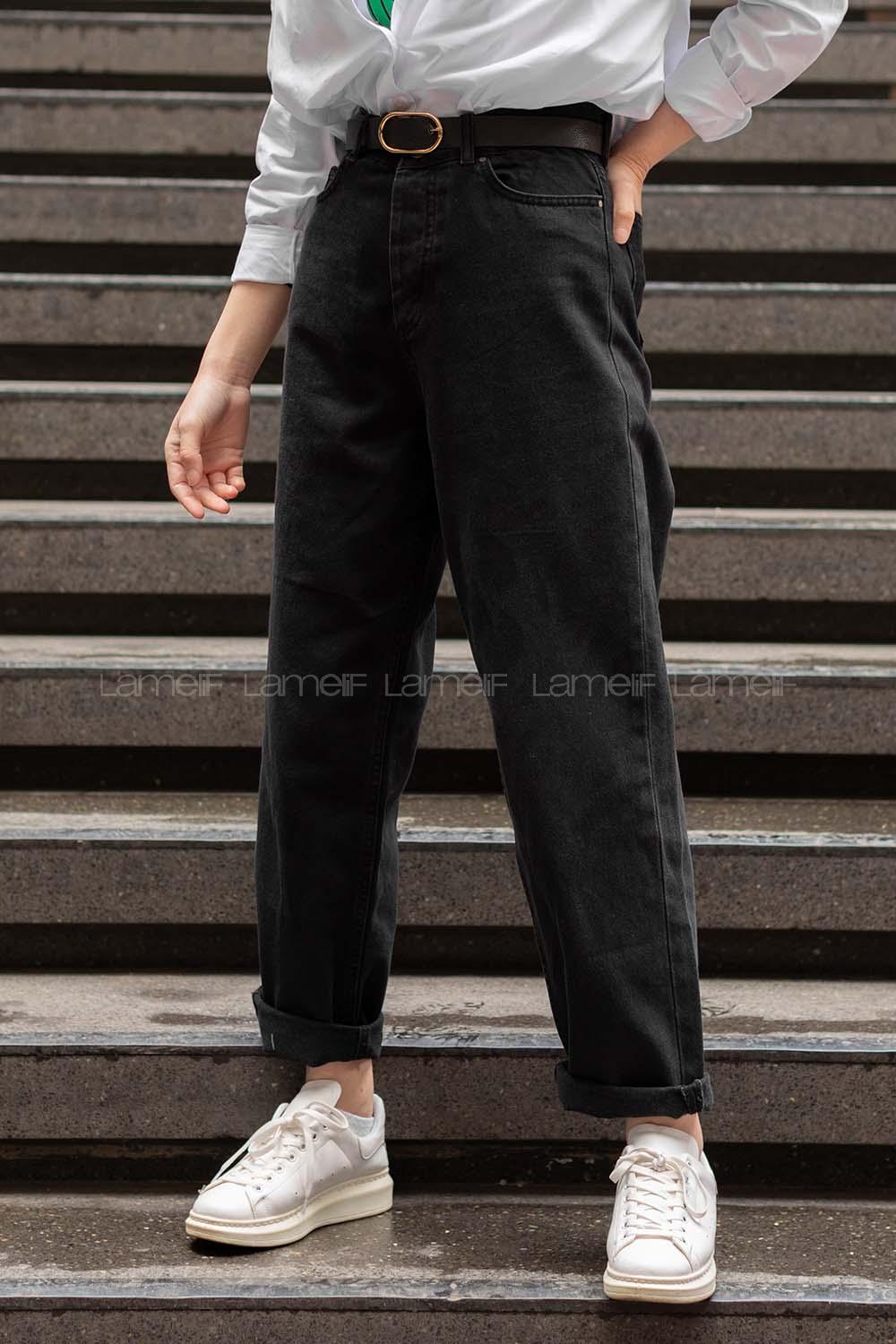 Modalamelif Önü Düğmeli Balon Model  Jean  Siyah