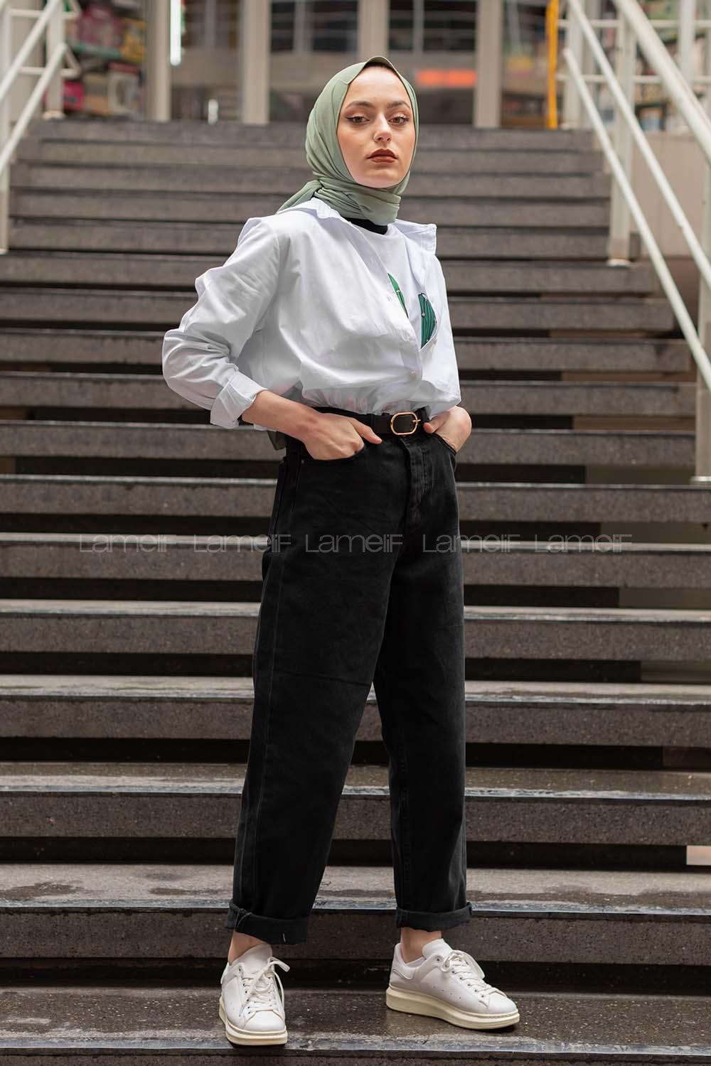 Modalamelif Önü Düğmeli Gömlek Beyaz