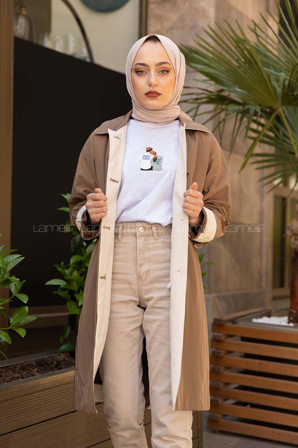 Modalamelif Önü Gizli Düğmeli Trenç Vizonrengi