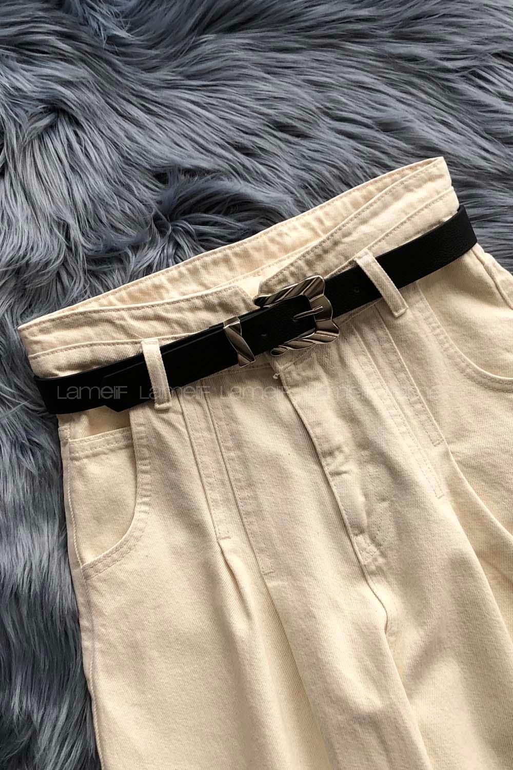 Modalamelif Retro Oyma Gümüş Tokalı Kemer Siyah