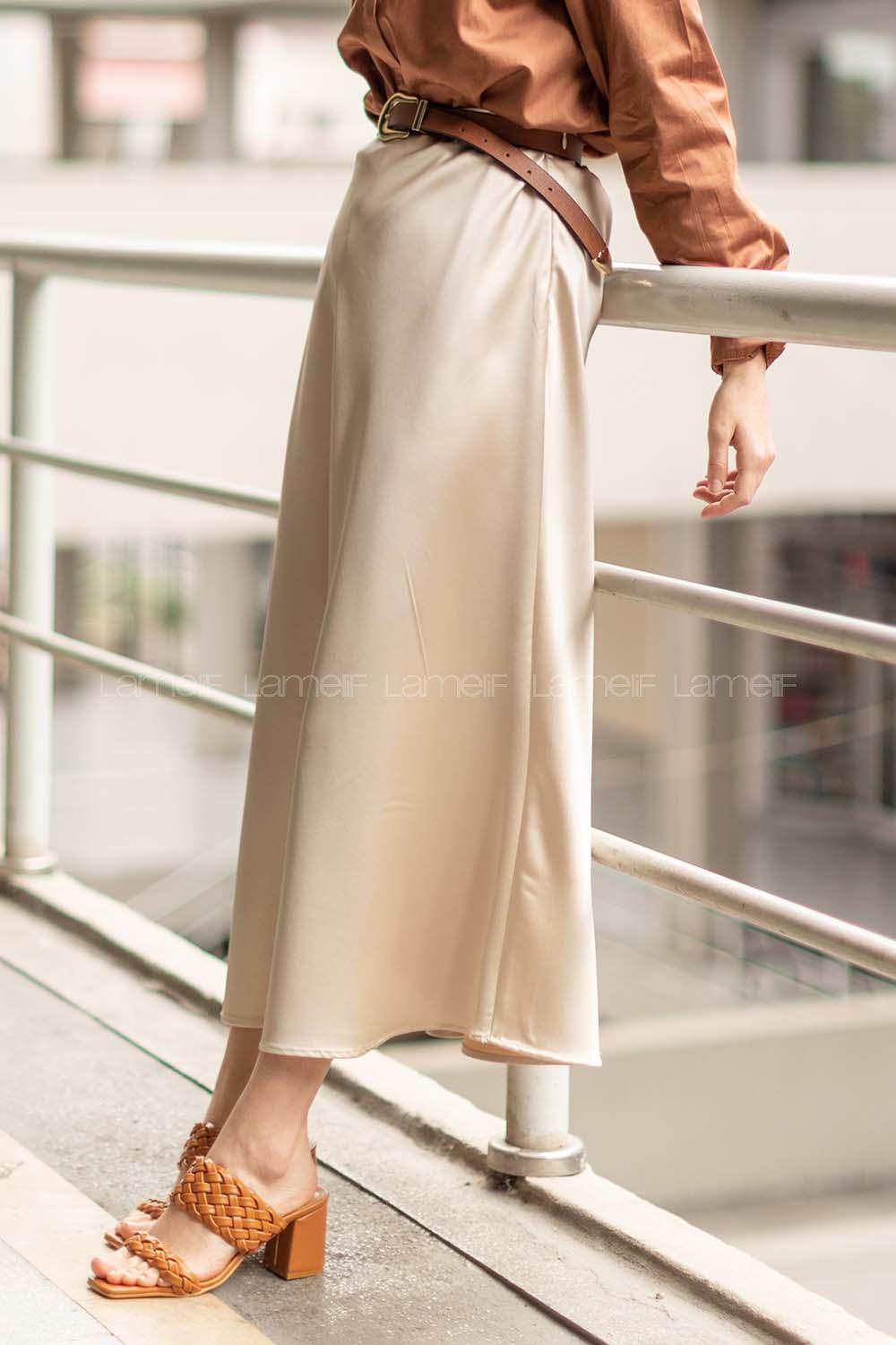 Modalamelif Saten Kloş Etek Krem