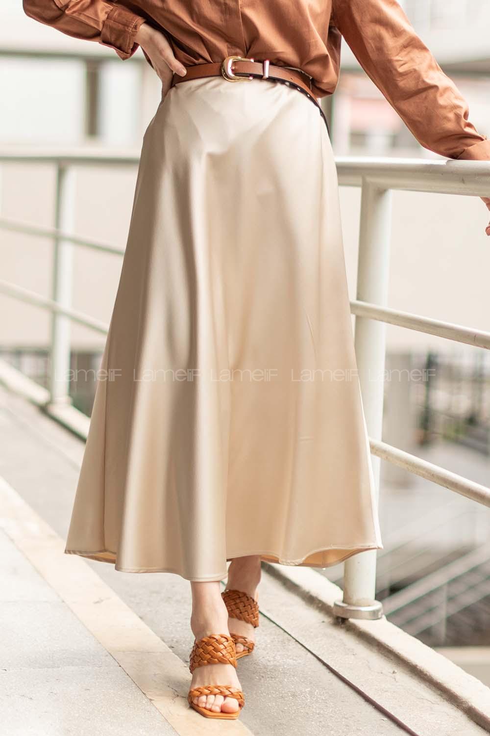 Modalamelif Saten Kloş Etek Krem