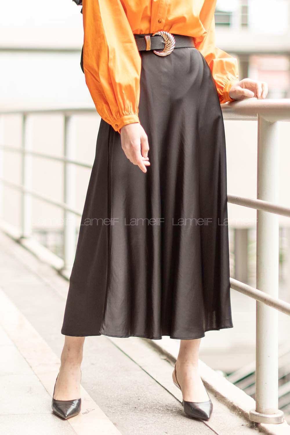 Modalamelif Saten Kloş Etek Siyah