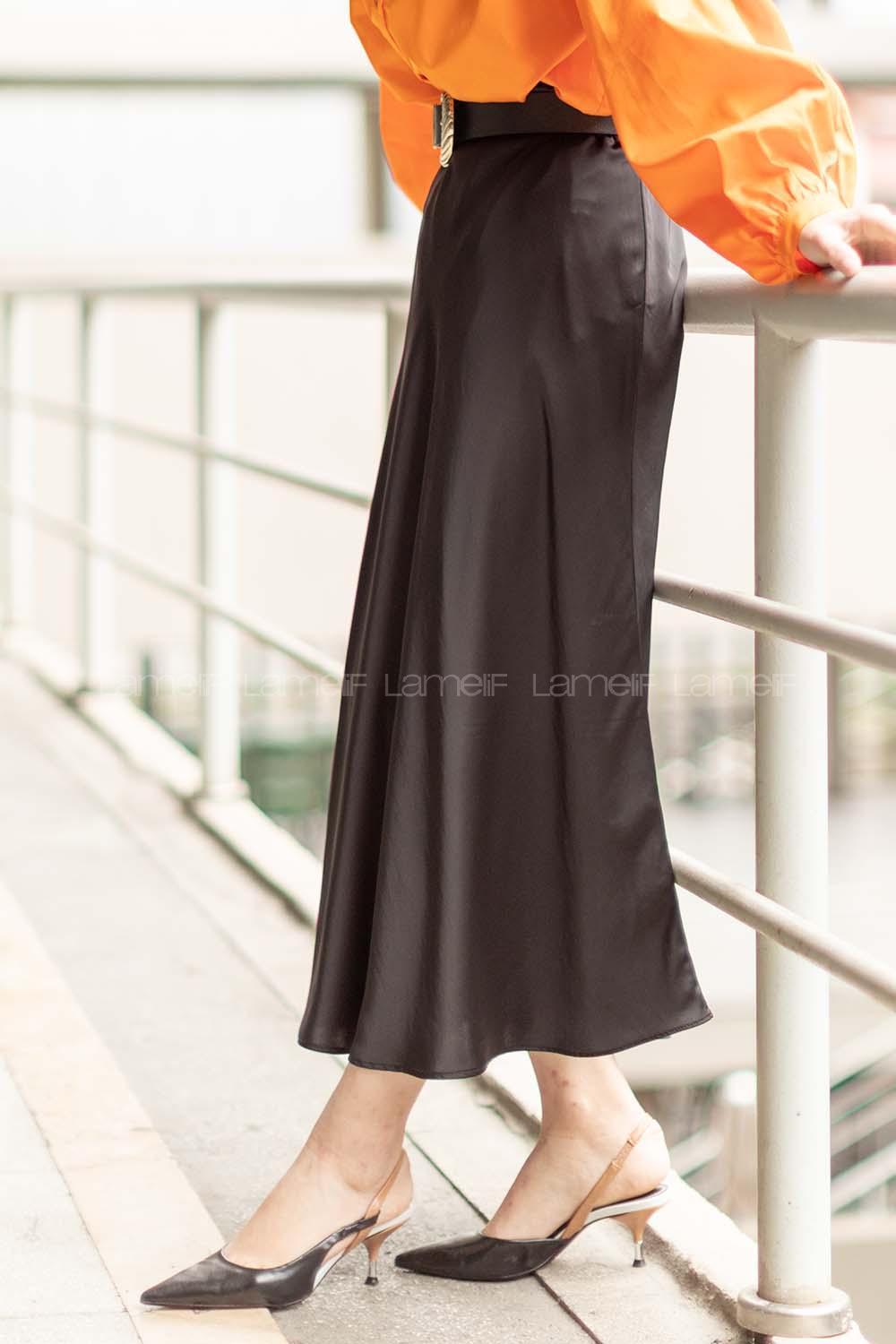 Modalamelif Saten Kloş Etek Siyah