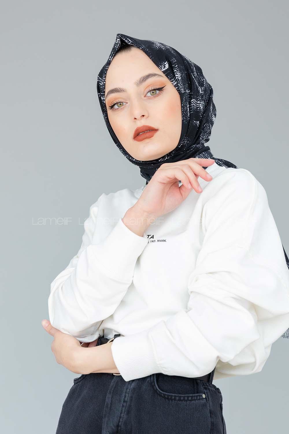 Modalamelif Siyah Beyaz Koleksiyon Ebru Desen