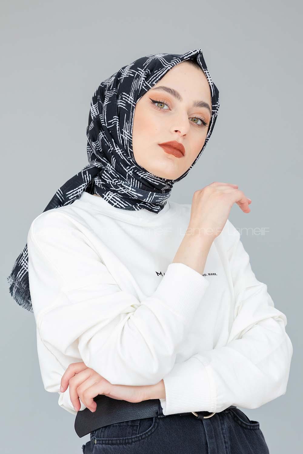 Modalamelif Siyah Beyaz Koleksiyon İnce Fırça Desen