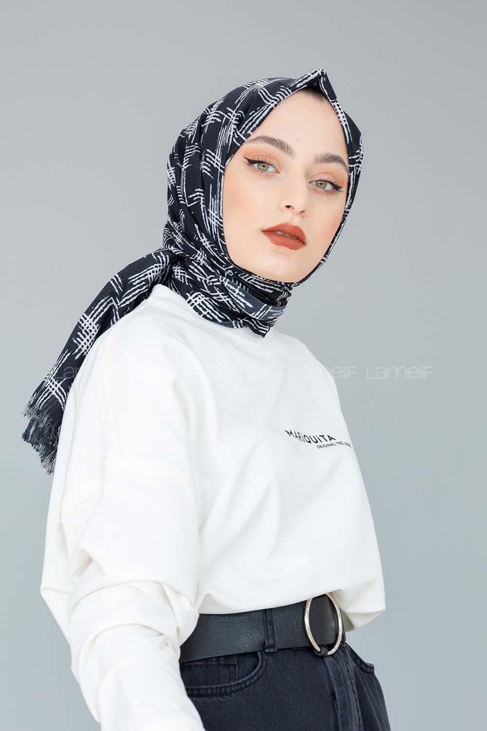 Modalamelif Siyah Beyaz Koleksiyon İnce Fırça Desen