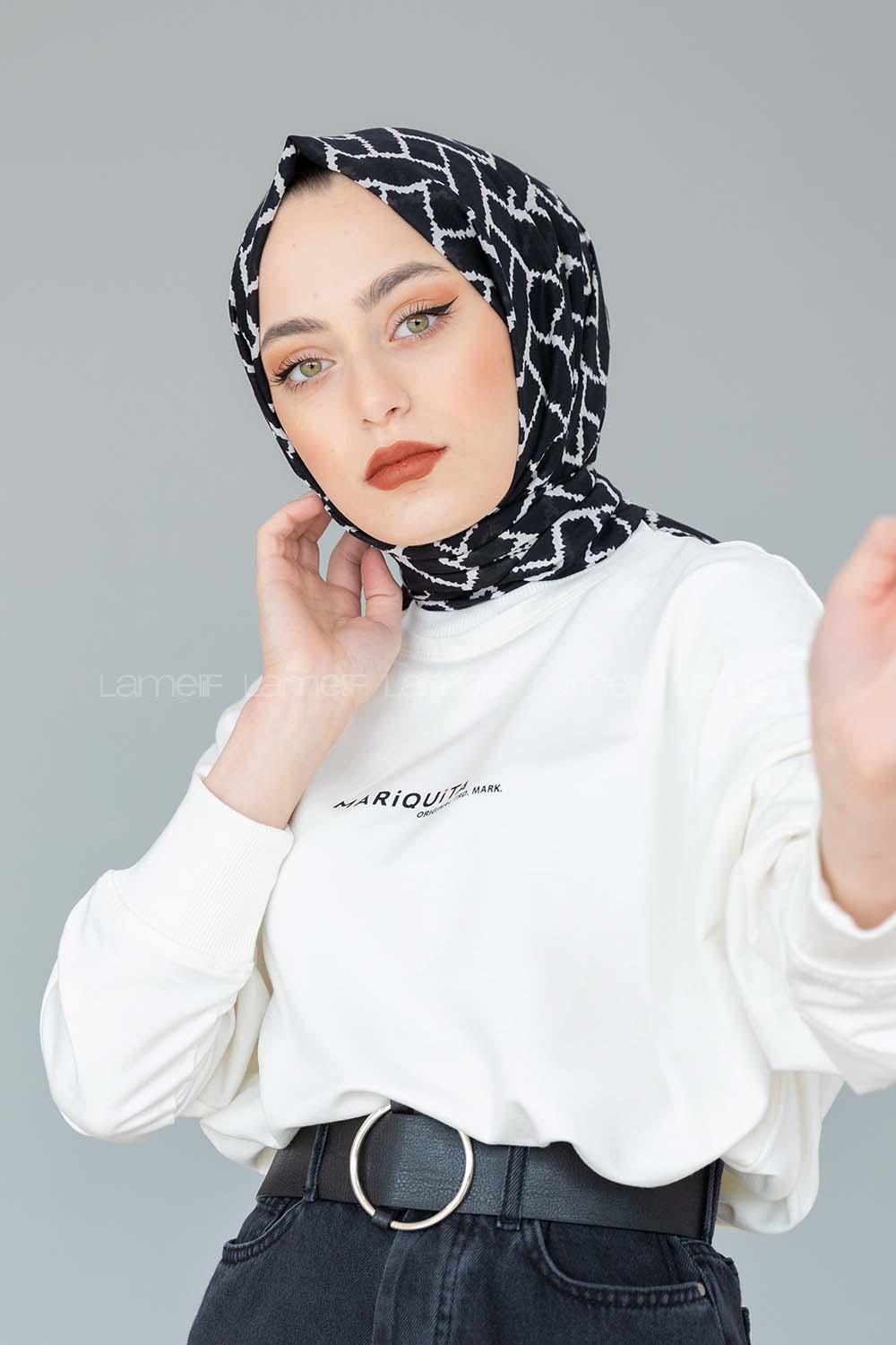 Modalamelif Siyah-Beyaz Koleksiyon Tırtık Kare Desen